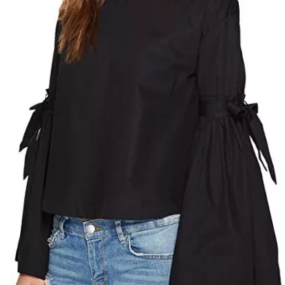 Free People Black Obviously Yours Bell Sleeve Tie Back Top Sz SP - Picture 3 of 10